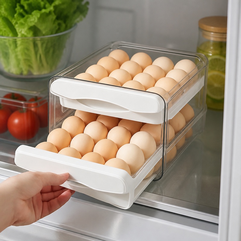 Kitchen Appliances Refrigerators - Wadah Penyimpanan Telur Plastik Dua Tingkat