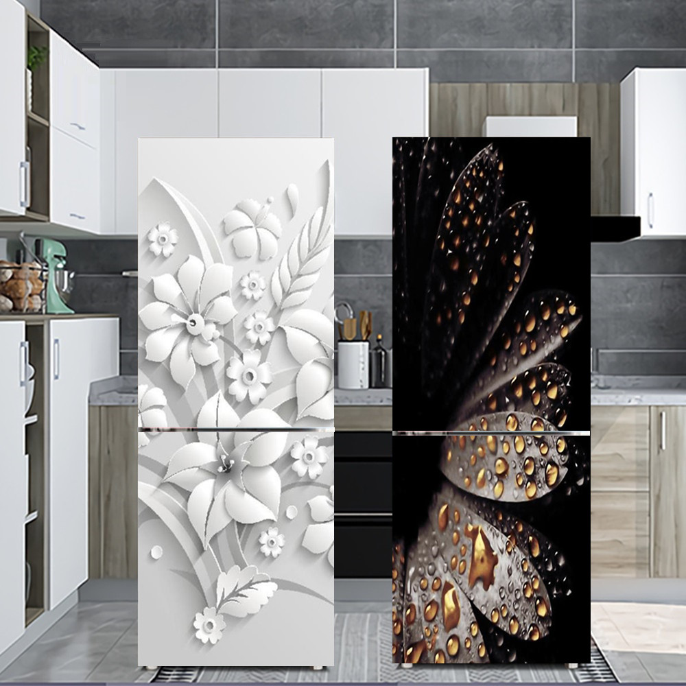 Kitchen Appliances Refrigerators - Bunga Putih Kulkas Dekoratif Stiker Diri